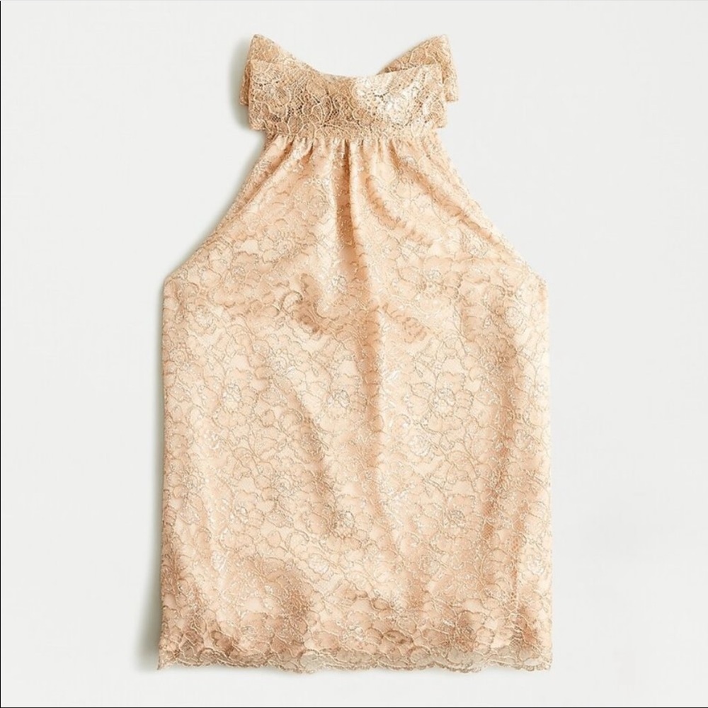 New W/O Tags J.Crew Tie-neck top in metallic lace AG852 ASHEN KHAKI $89.50 Sz M